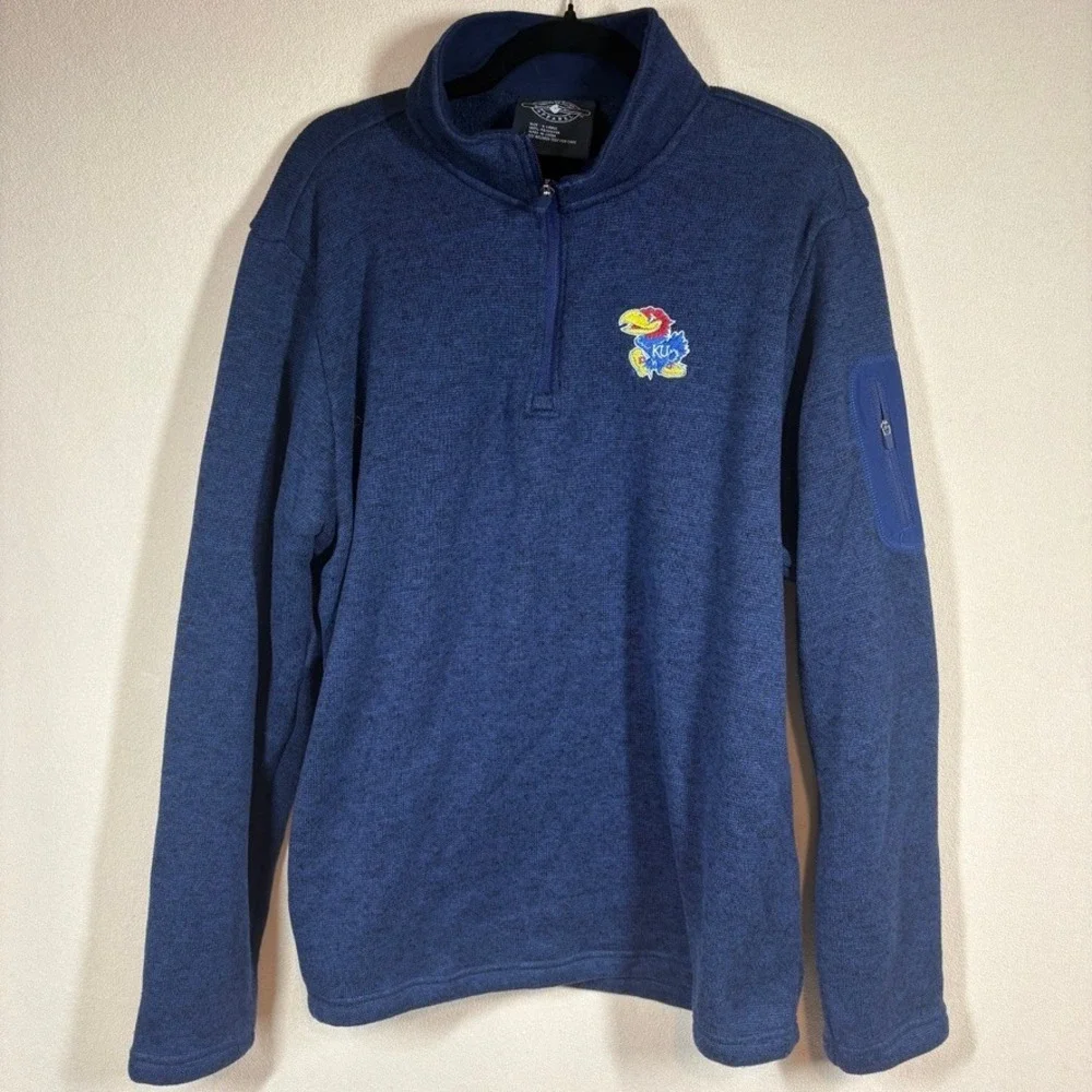 KU Kansas University Jayhawks Mens 1/4 Zip Pullover Sweater Blue XL Casual